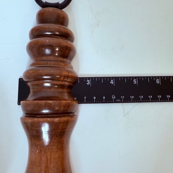 Wooden Double Arm Wall Candle Sconce VTG Turned Wood Wrought Iron Taper Holder - Picture 13 of 16